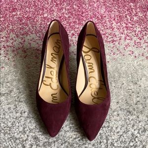 Wine suede heels